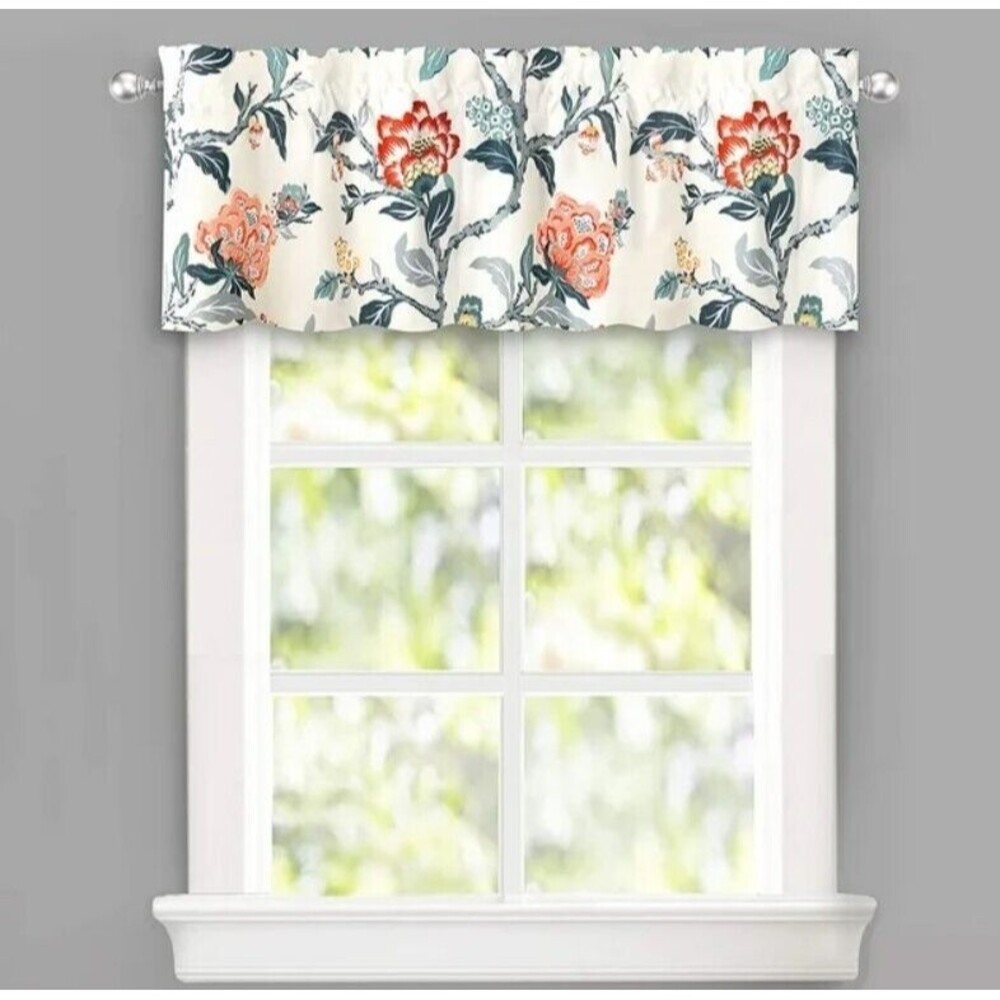 DriftAway Ada Botanical Print Lined Flower Leaf Thermal Insulated Window Valance